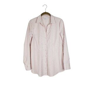 J Jill Button Up Johnny Collar Top Pink Stripe Stretch Cotton Blend Size Small